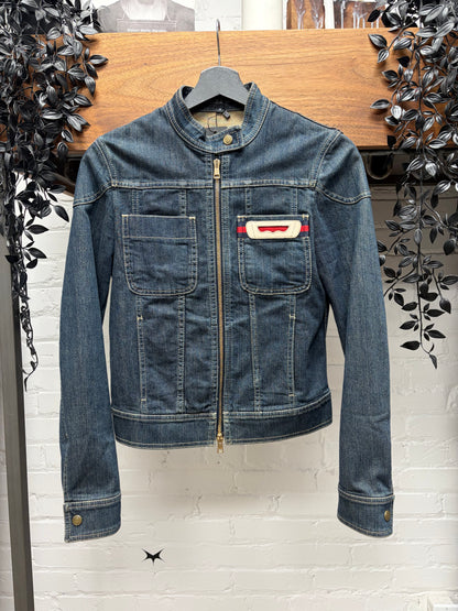 2006 Gucci ‘Stripe Logo’ Denim Cafe-Racer Motorcycle Jacket