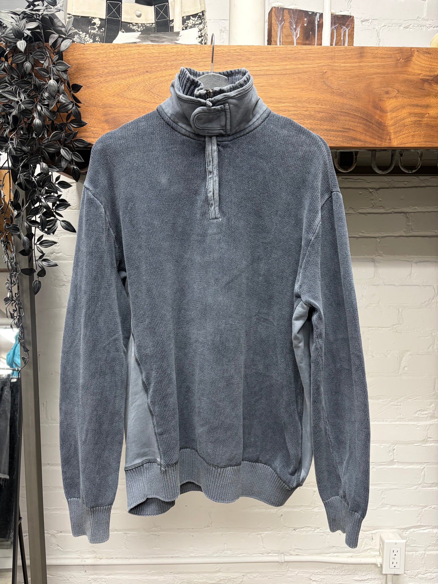 Balmain Quarter Zip ‘Double Layered Collar’ Ribbed Knit Sweater