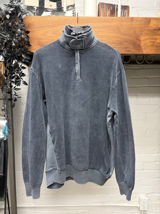 Balmain Quarter Zip ‘Double Layered Collar’ Ribbed Knit Sweater