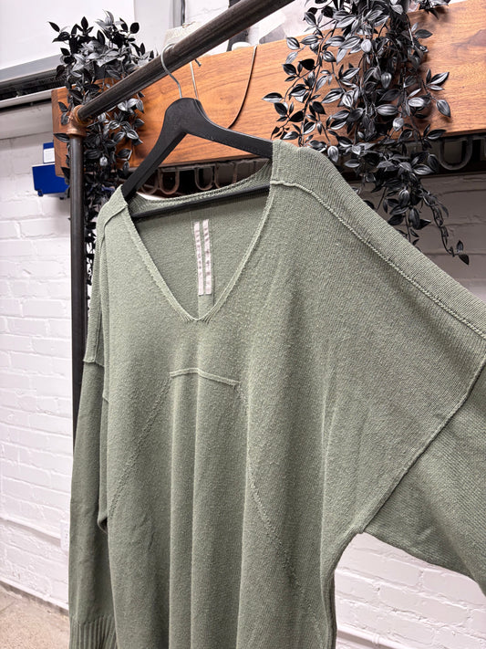 SS2023 Rick Owens ‘Edfu’ Moss V-Neck Knit Sweater