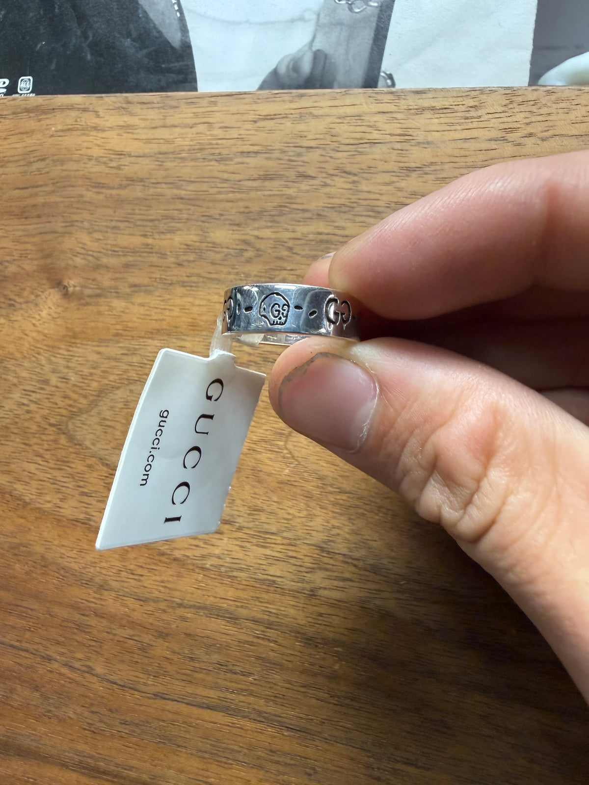 Gucci ‘Ghost’ .925 Silver Engraved Monogram Spacer Ring