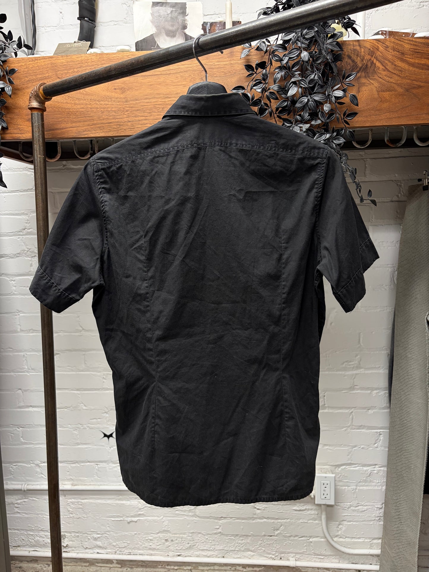 SS2005 Raf Simons Black Embroidered ‘R Logo’ Short Sleeve Collared Shirt