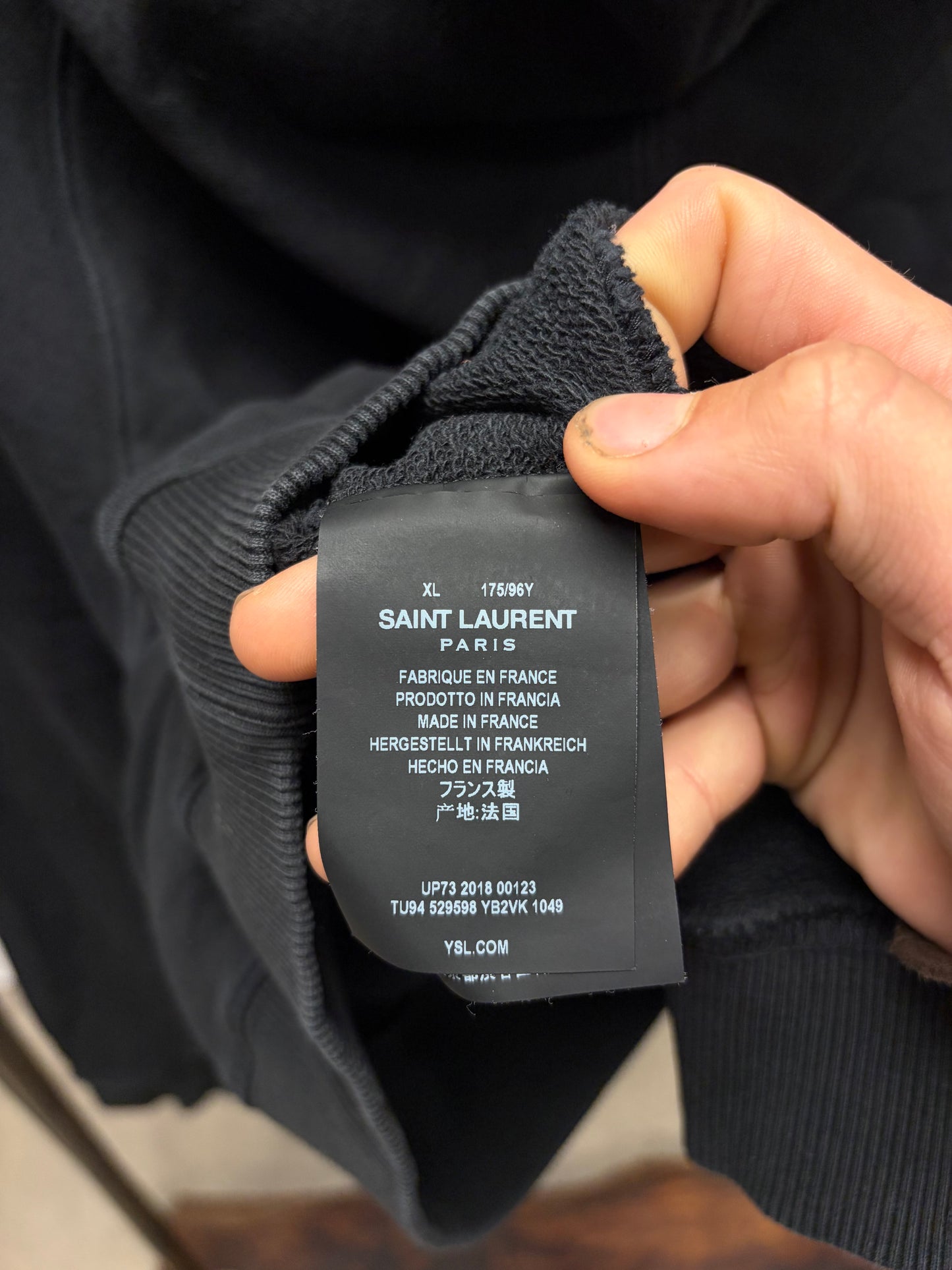 2018 Saint Laurent ‘1974’ Stacked Logo Black Pullover Hoodie