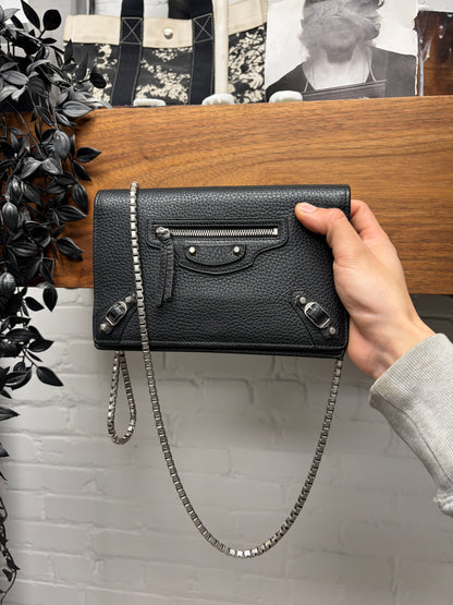 Balenciaga Grained Black Leather ‘Le City’ Wallet on Chain