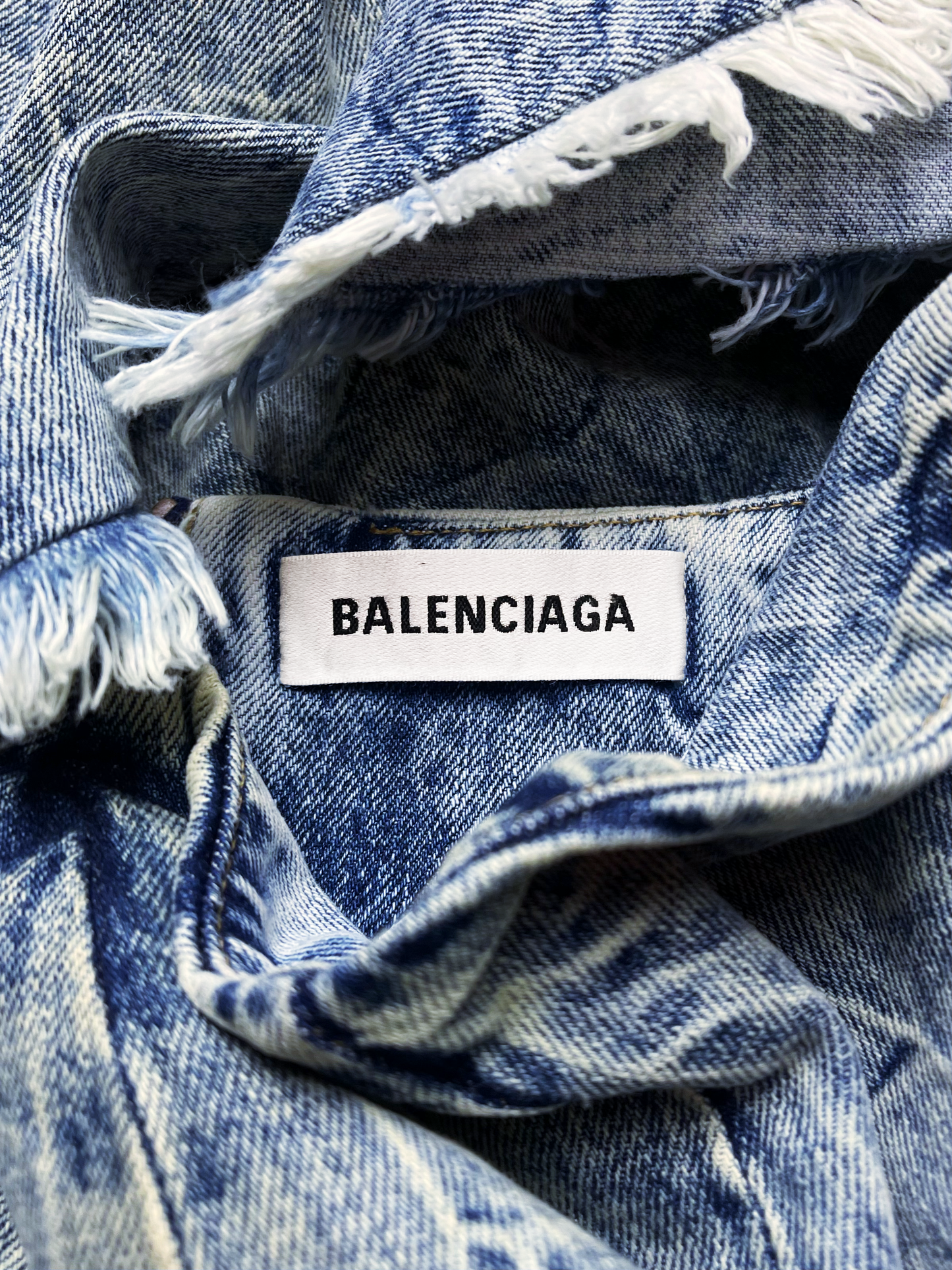 2019 Balenciaga Asymmetric ‘Godet’ Acid Wash Denim Skirt.