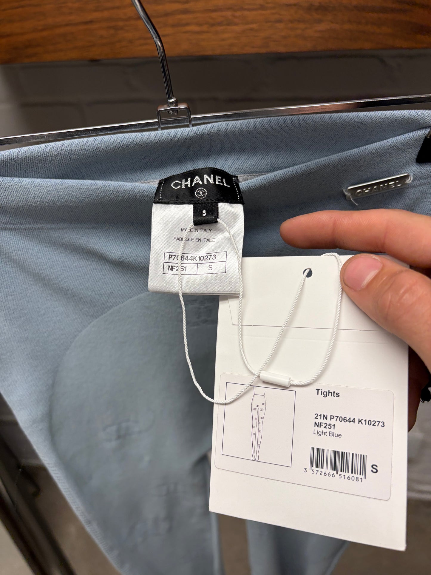 SS2021 Chanel Light Blue Monogram Tights