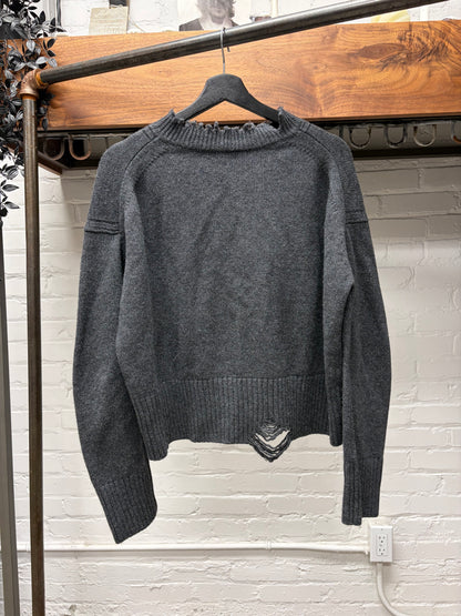 Helmut Lang Cropped Grey Raw Hem Distressed Sweater