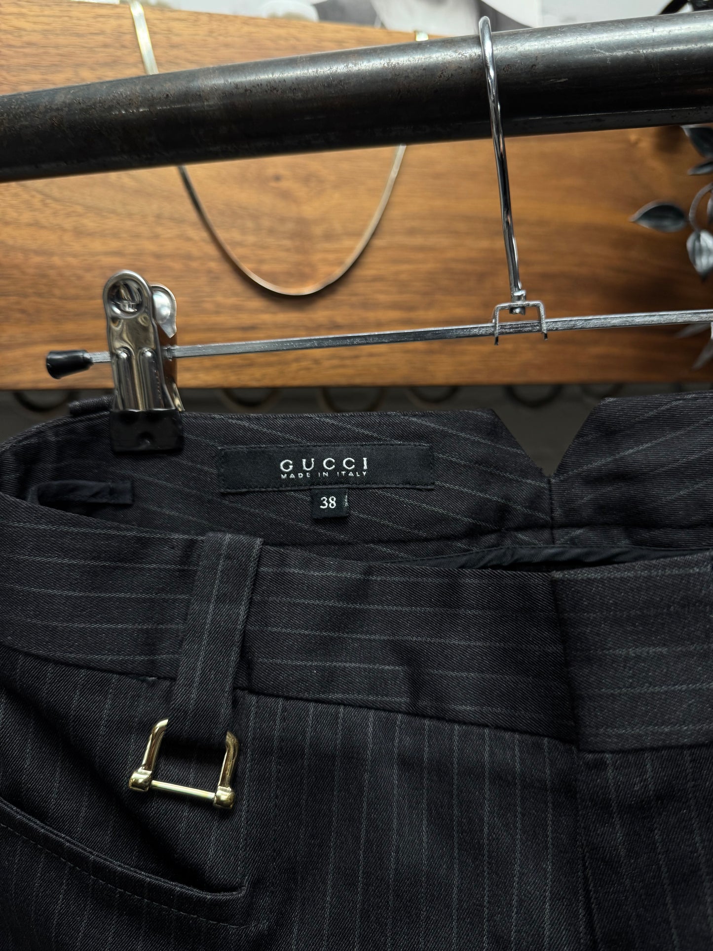 2005 Gucci Pinstripe ‘Gold Horsebit’ Flared Cut Trousers