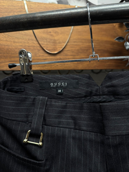 2005 Gucci Pinstripe ‘Gold Horsebit’ Flared Cut Trousers