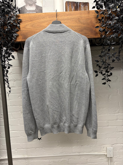 Gucci Embroidered ‘Crest Logo’ Knit Zip-Up Grey Wool Bomber Jacket