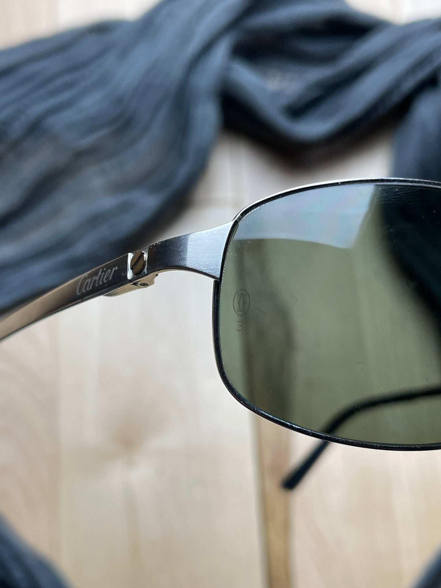 Cartier ‘Santos’ Silver Green Tinted Aviator Sunglasses