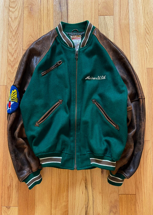 1990’s Avirex ‘USA’ Forest Green Wool/Brown Leather Bomber Jacket