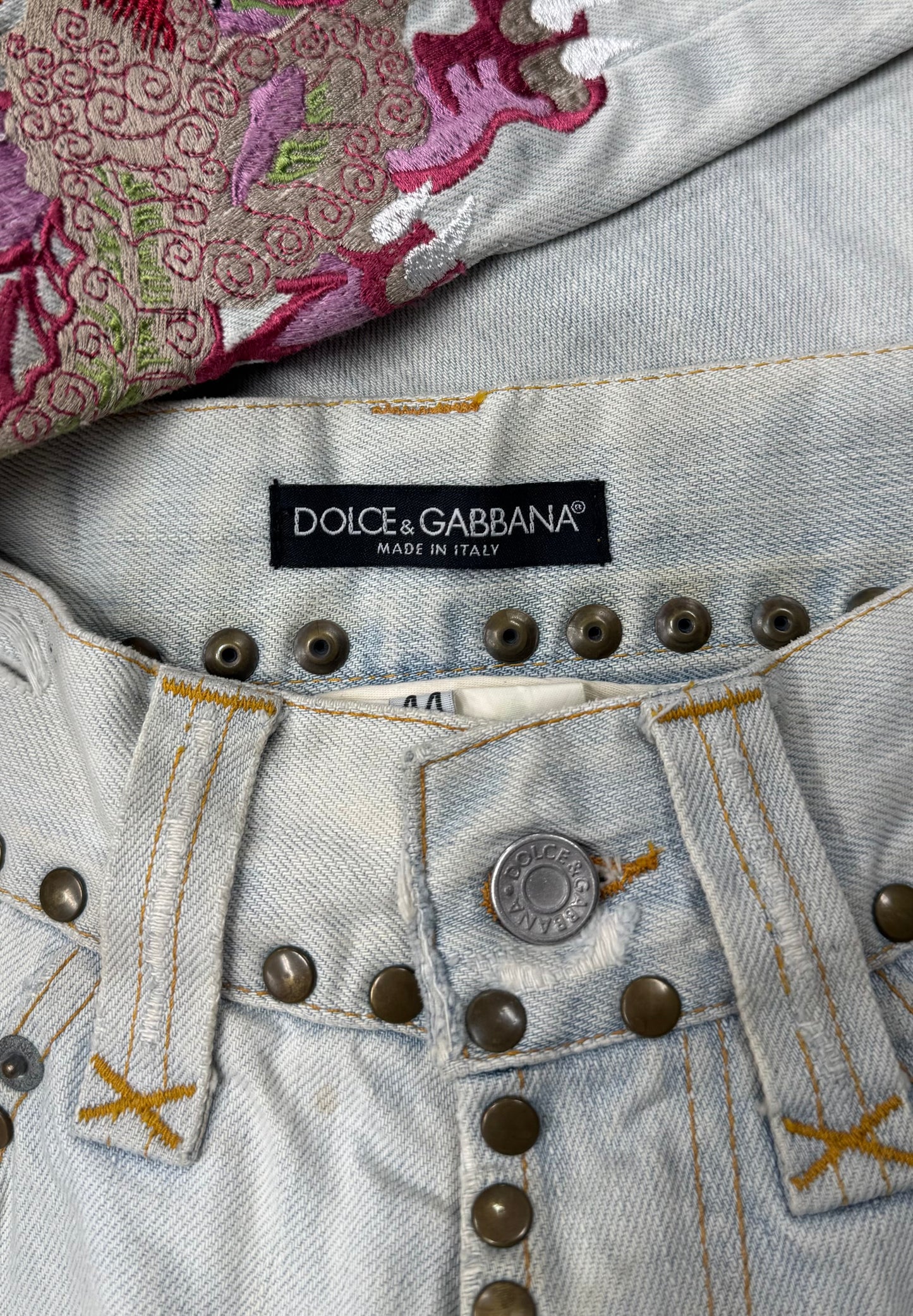 SS2005 Dolce & Gabbana ‘Aloha’ Studded Light Wash Denim