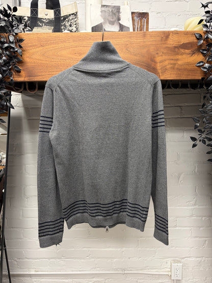 2000s Gucci by Frida Giannini ‘Varsity Crest’ Grey Wool Sweater with Navy Striping