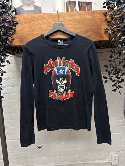 Vintage 1990s Jean Paul Gaultier ‘Outlaws Territory’ Skull Graphic Long Sleeve Shirt