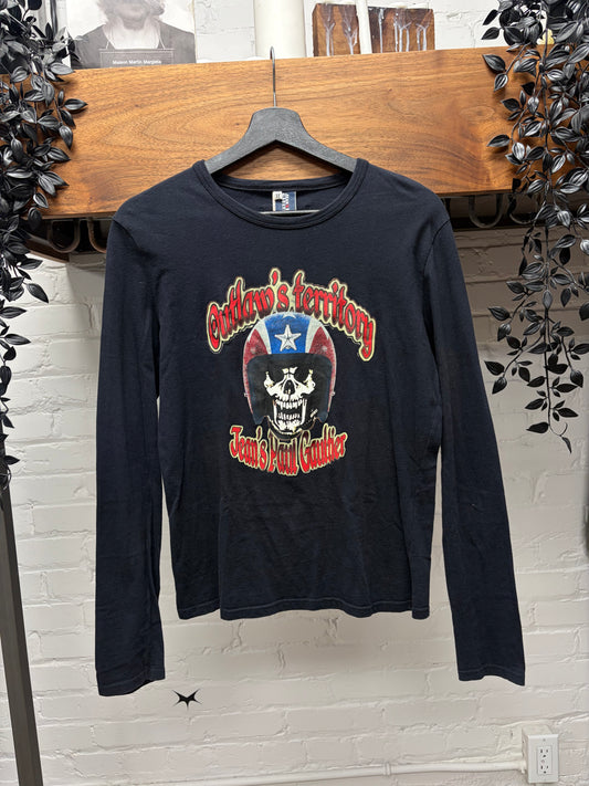 Vintage 1990s Jean Paul Gaultier ‘Outlaws Territory’ Skull Graphic Long Sleeve Shirt