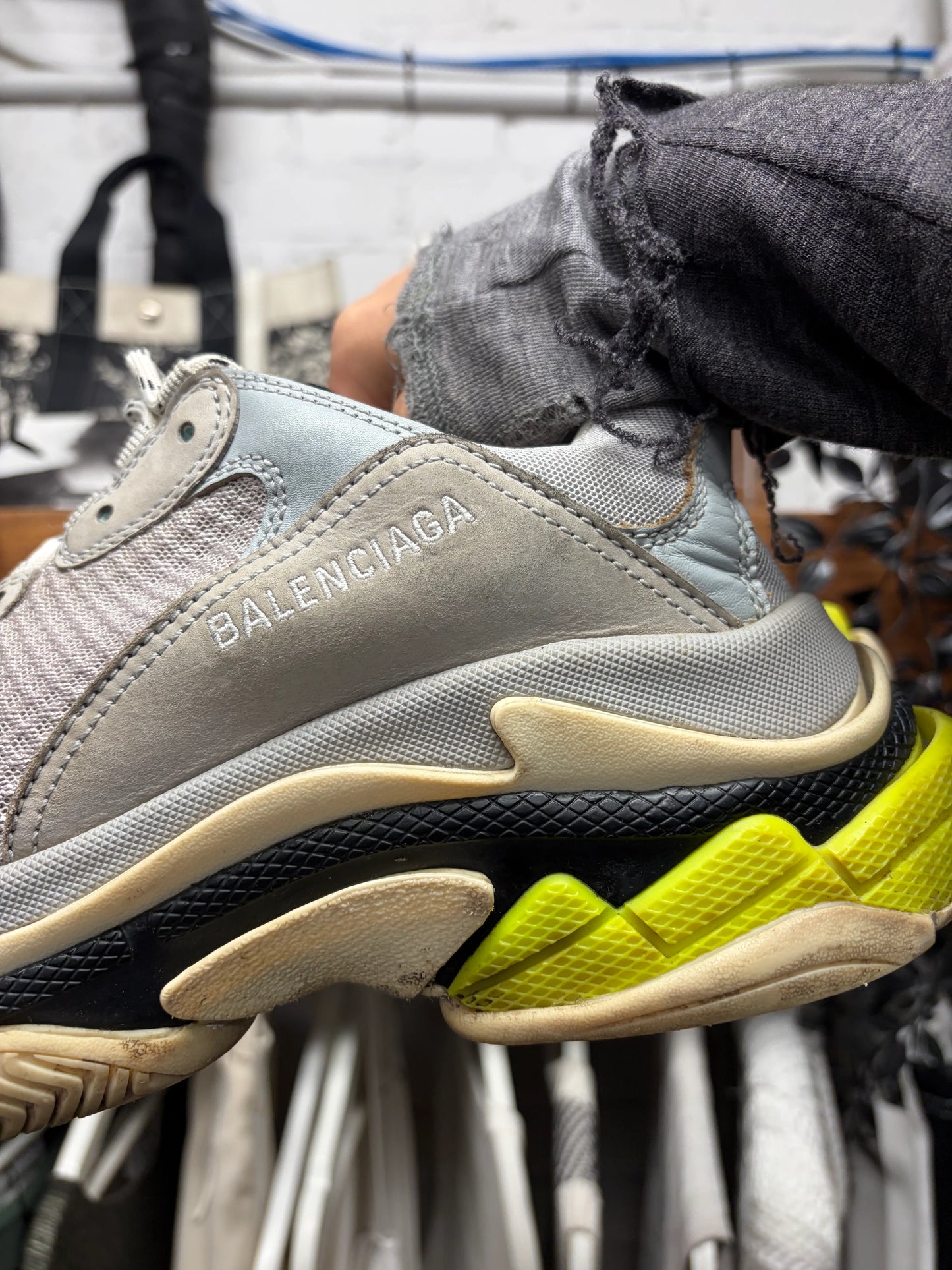 Balenciaga ‘Triple S’ Cool Grey/Neon Low Top Sneakers