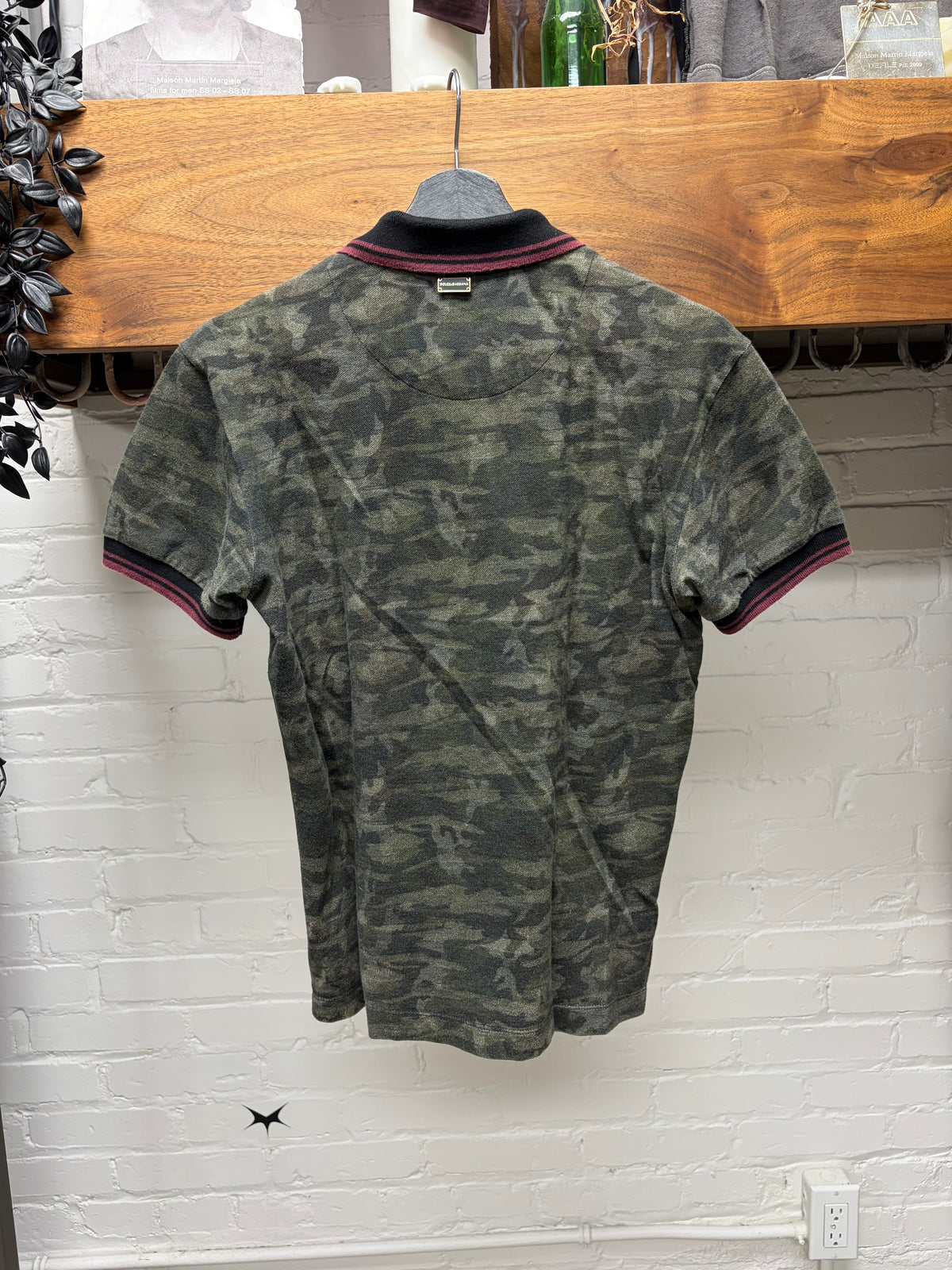 2000s Dolce & Gabbana Camouflage/Red Cotton Polo with Metal Badge