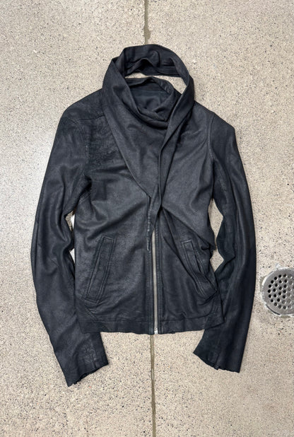 Rick Owens Blistered Lambskin Leather ‘Scarf Wrap’ Leather Jacket