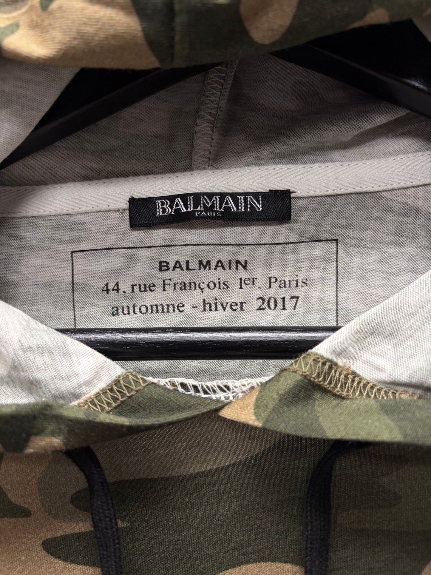 AW2017 Balmain Camouflage Gold Logo Lightweight Hoodie
