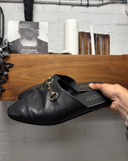 Gucci ‘Lucy’ Black Nappa Leather Horsebit Mules