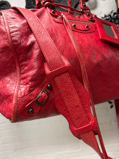 Balenciaga Red Lambskin Leather ‘XL City Bag’ with Crossbody Strap