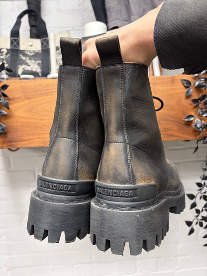Balenciaga ‘Worn Out’ Distressed Leather ‘Strike’ Combat Boots