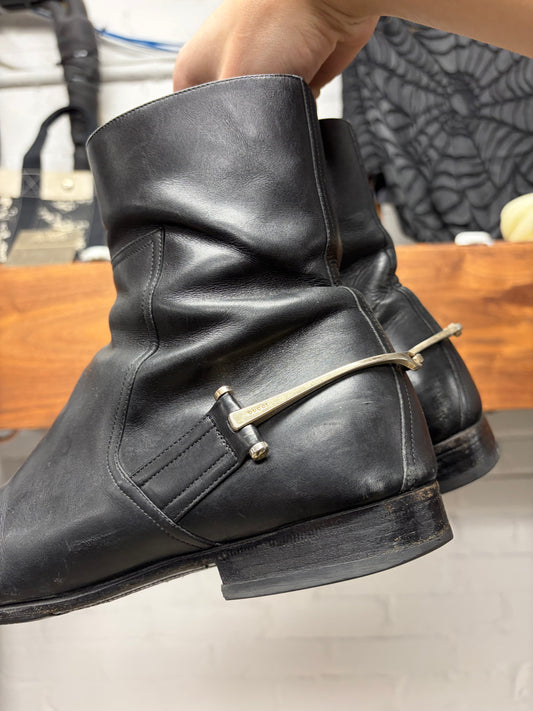 2000s Gucci ‘Horsebit’ Black Pointed Toe Leather Side-Zip Boots
