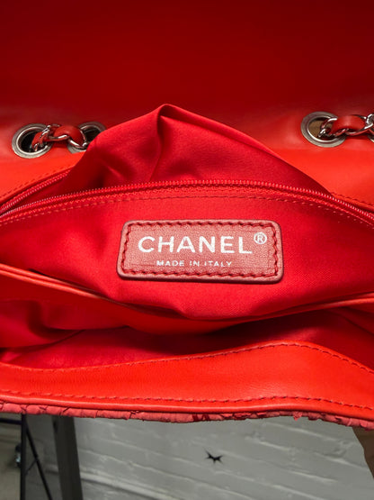 Chanel Red Python Leather Classic ‘Flap Bag’ with Silver Hardware