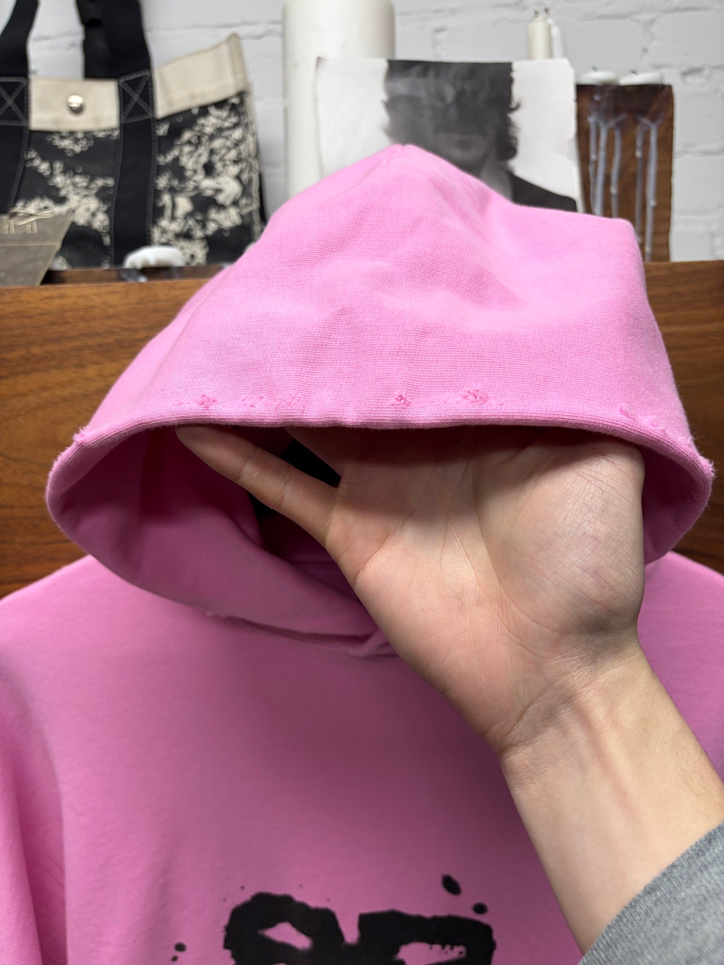 SS2023 Balenciaga ‘Splatter Logo’ Distressed Pink Pullover Hoodie