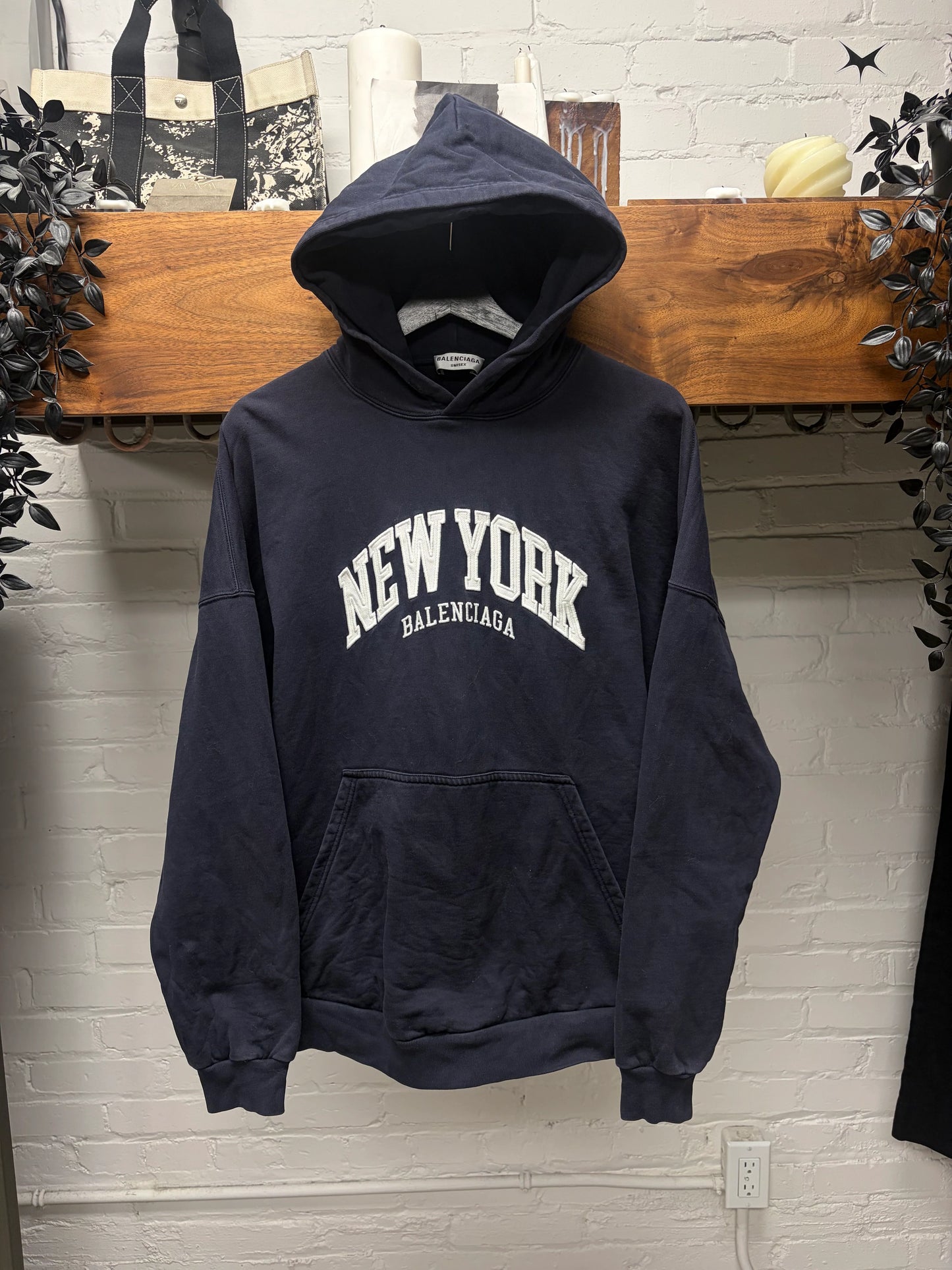 2021 Balenciaga ‘New Tork’ Collegiate Embroidered Logo Hoodie