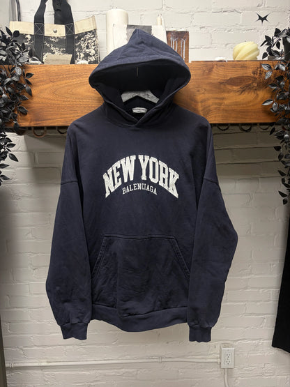 2021 Balenciaga ‘New Tork’ Collegiate Embroidered Logo Hoodie