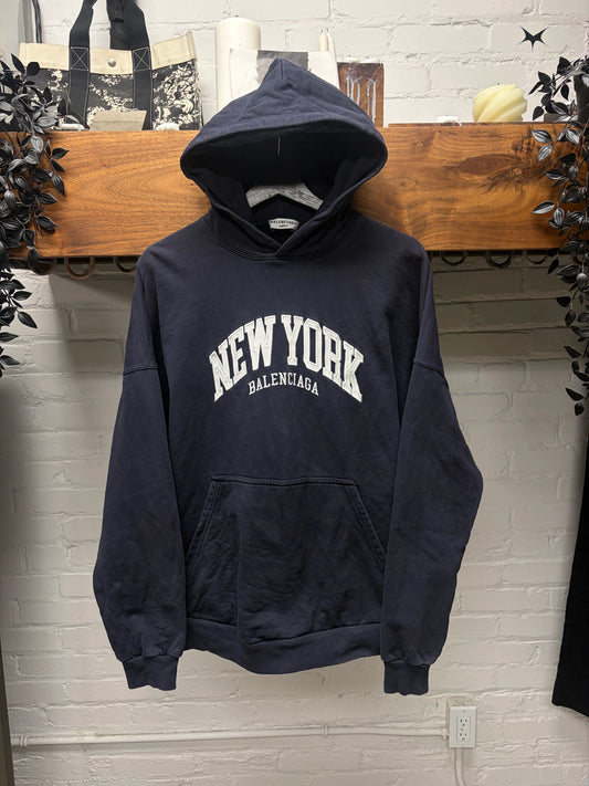 2021 Balenciaga ‘New Tork’ Collegiate Embroidered Logo Hoodie