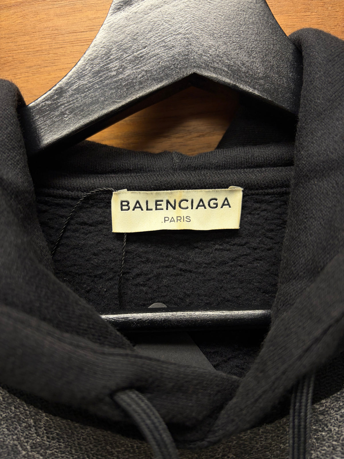 Balenciaga Panelled Upper Half Black/Grey Cotton Drawstring Pullover Hoodie