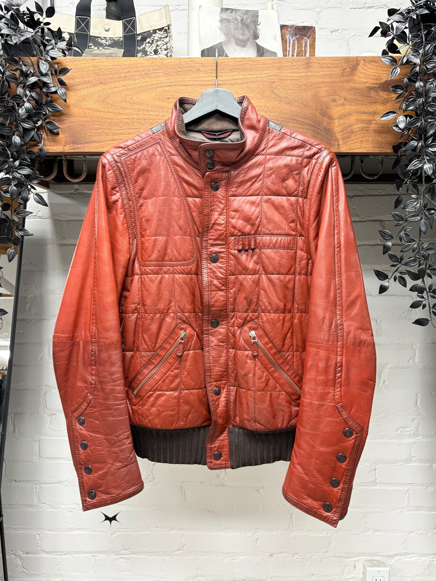 Gucci ‘Aged Red’ Military Inspired Quilted Leather Jacket