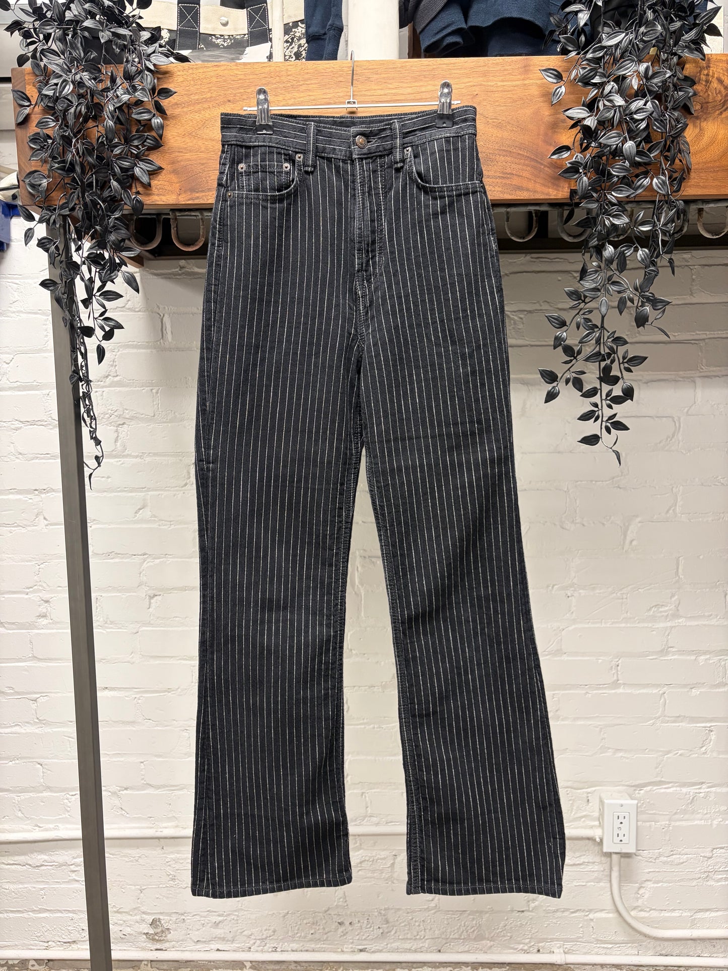 Acne Studios Pinstripe Black/White Flared Leg Denim