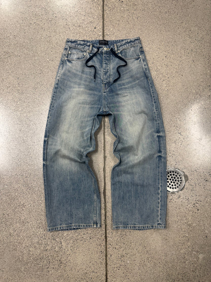 2023 Balenciaga ‘Drawstring’ Light Wash Blue Wide Leg Denim