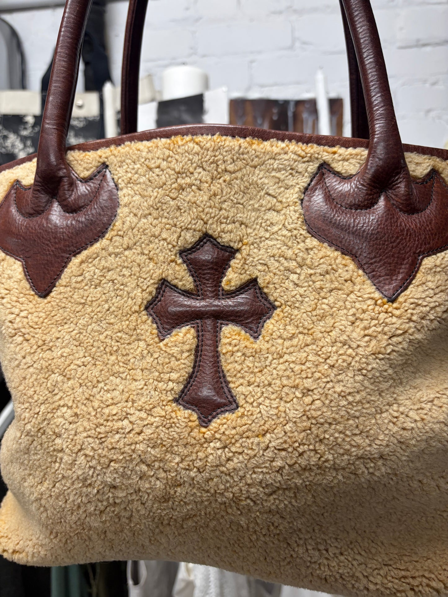 Chrome Hearts Shearling Leather Cross Patch Tote Bag