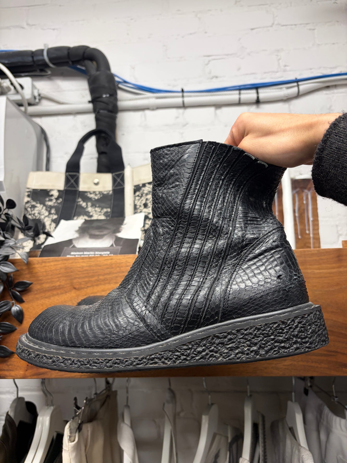 SS2009 Rick Owens ‘Strutter’ Black Python Hide Engineer Boots