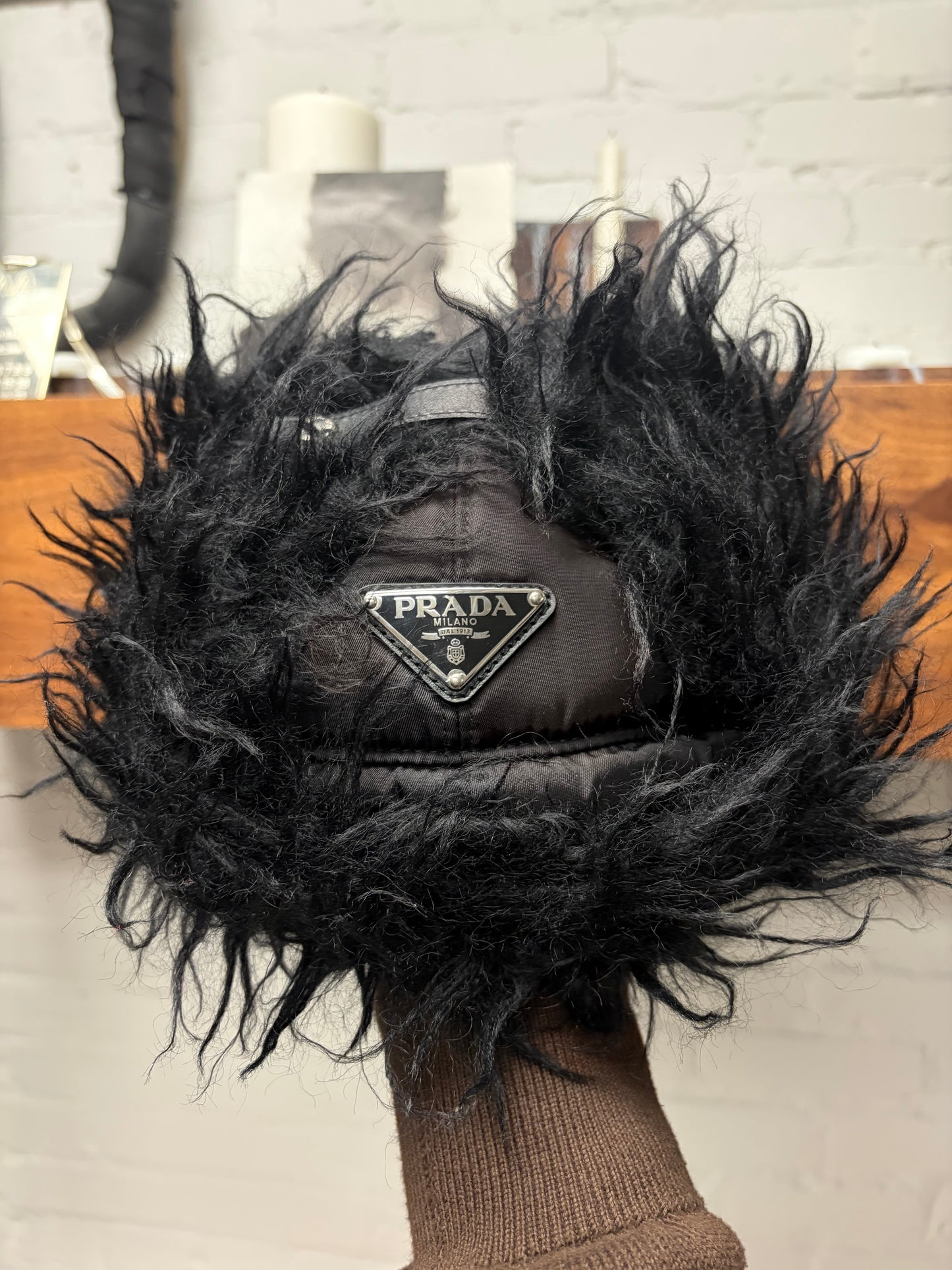 AW2019 Prada Black Fur Nylon Urshanka ‘Trapper’ Hat