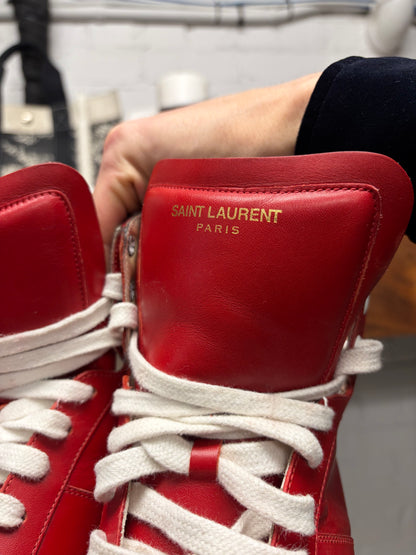 Saint Laurent SL/03 Red/White Leather Court High Top Sneakers