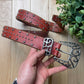 Tornado Mart Studded Silver Buckle Red Leather Belt