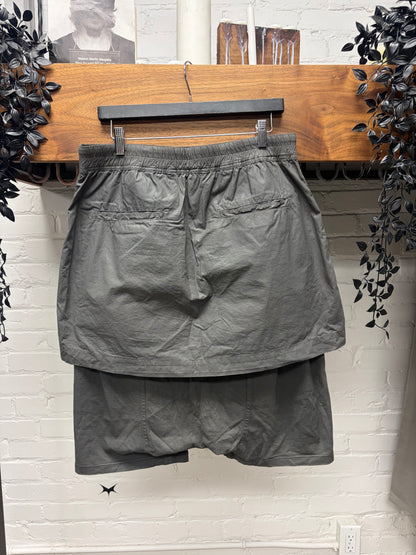 Rick Owens Dust ‘Skirted’ Double Layer Drop Crotch Pod Drawstring Shorts