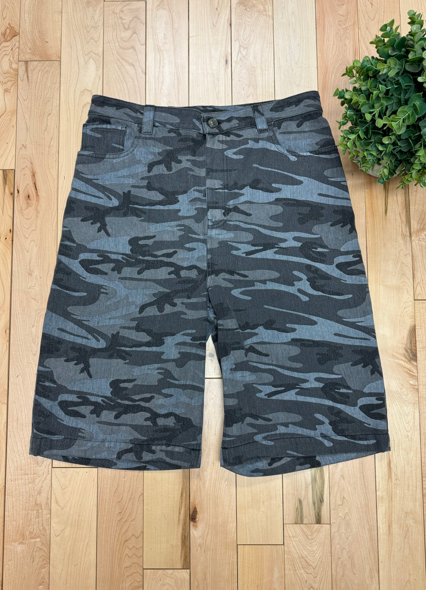 2020 Balenciaga Japan Exclusive ‘Russian Police Camo’ Oversized Denim Shorts