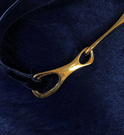 AW1996 Gucci by Tom Ford Blue ‘Pony Hair’ Gold Horsebit Bag