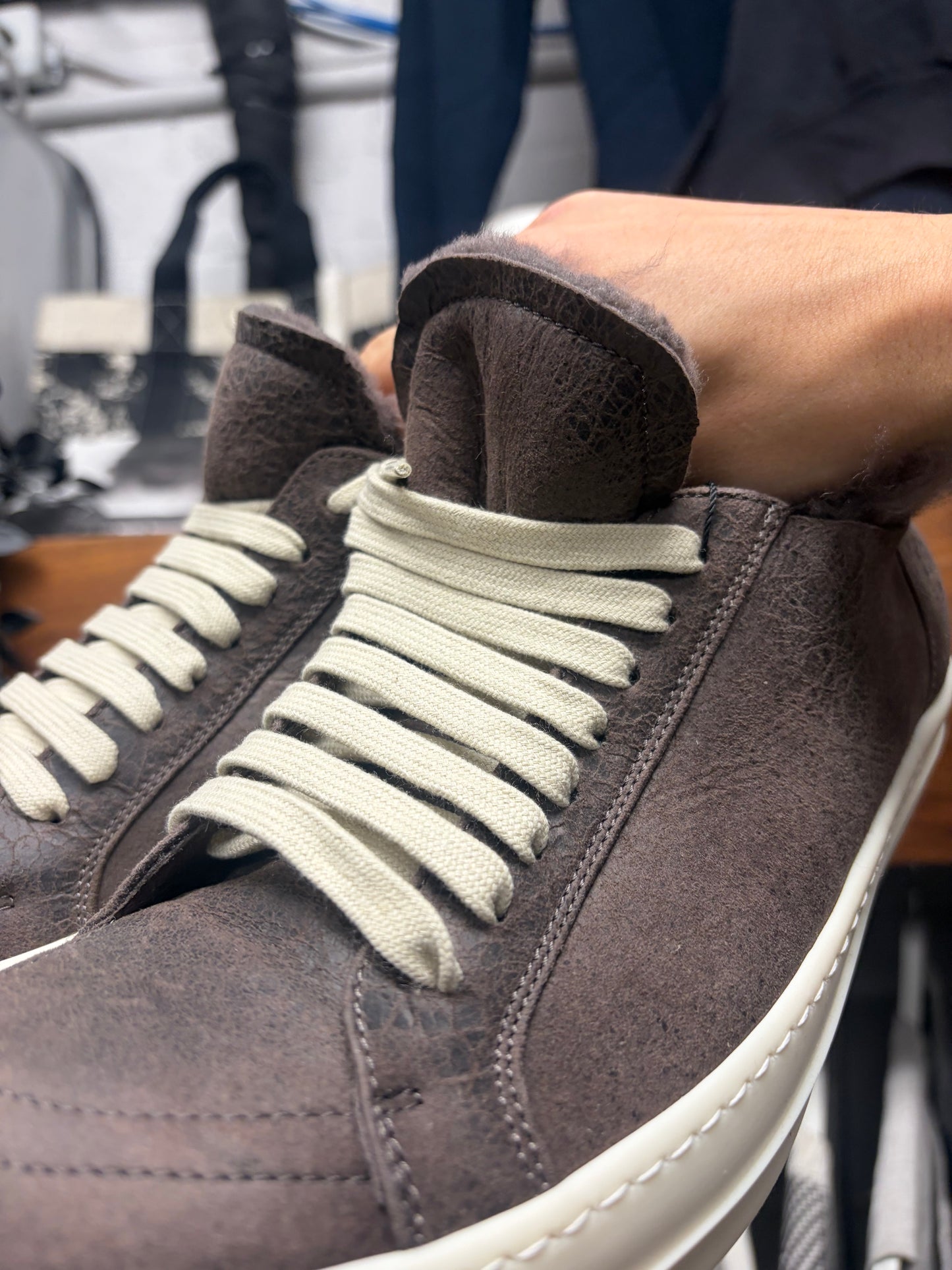 AW2025 Rick Owens DrkDust ‘Minimal Vintage Sneakers’ With Shearling Liner