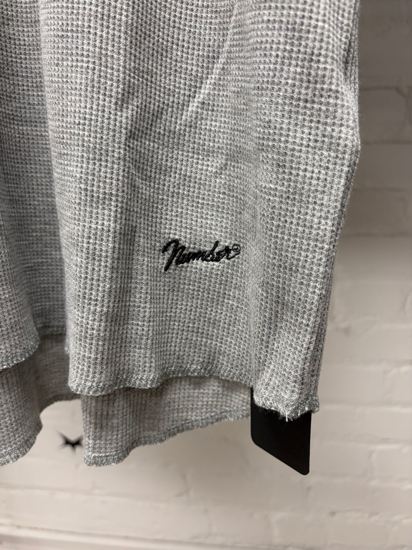 Number (N)ine Grey Henley Cotton ‘Fender Logo’ Short Sleeve Cotton T-Shirt
