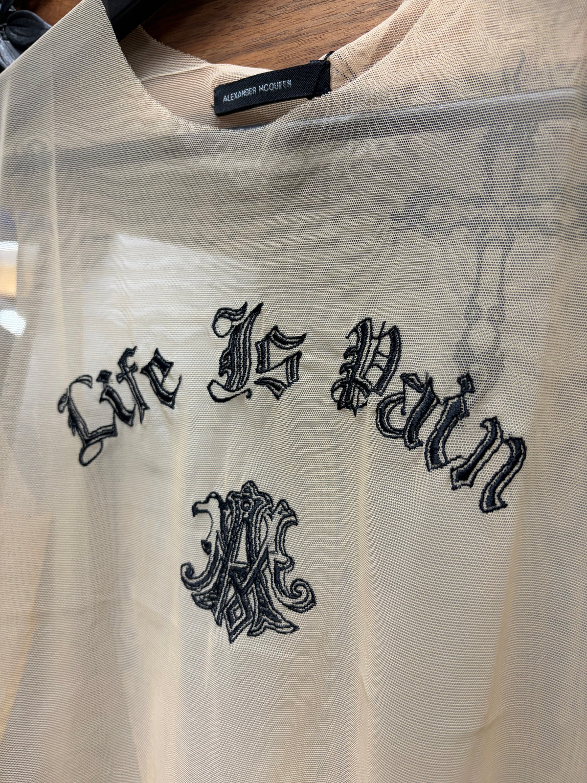 AW1996 Alexander McQueen ‘Life is Pain’ Mesh Sheer Tank-Top