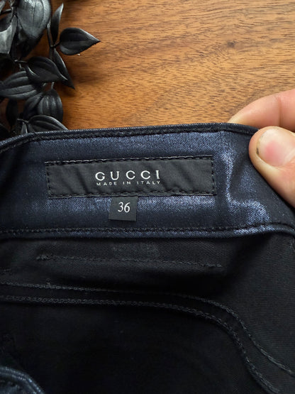 Vintage Gucci by Frida Giannini Waxed Black Pants With Wallet Chain Attachment