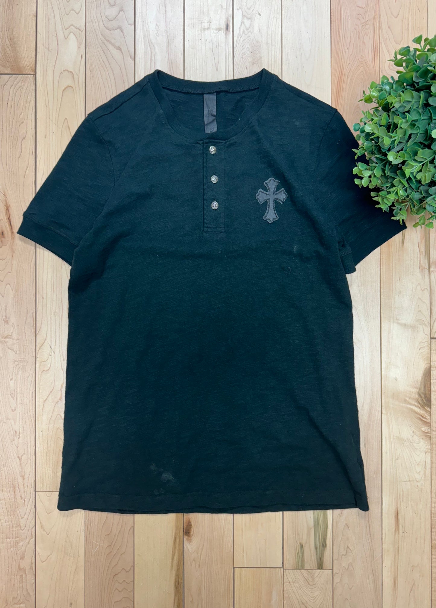 Chrome Hearts Leather Cross Patch Henley Shirt